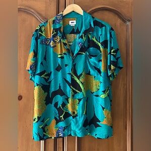 OBEY BUDS Men's Large S/S Button Up Shirt Butterfly Black Multi